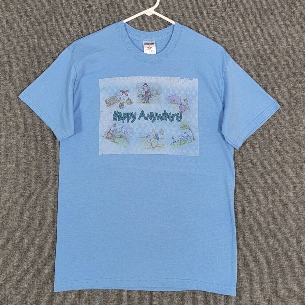 Happy Anywhere T-Shirt Womens M Blue Short Sleeve Top Happy Hippos